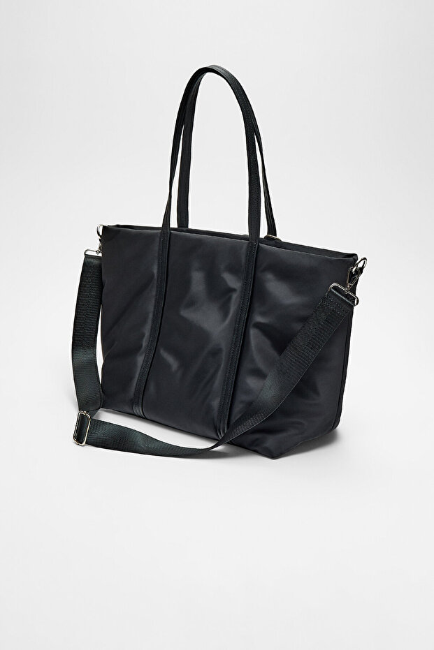 Fiyonklu kumaş shopper çanta - 4