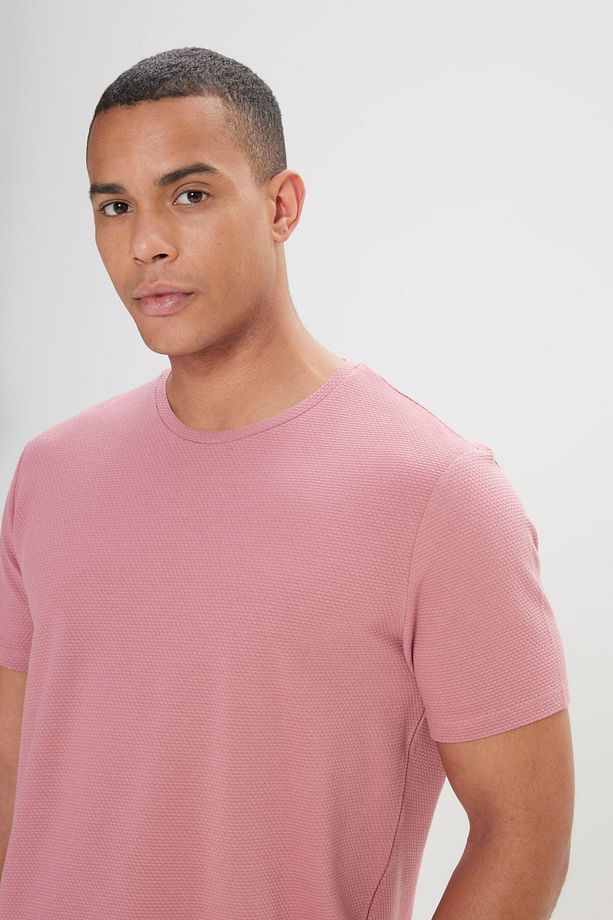 Erkek Gül Kurusu Slim Fit Dar Kesim Modal Bisiklet Yaka Yumuşak Tuşeli Esnek Basic Tişört - 4