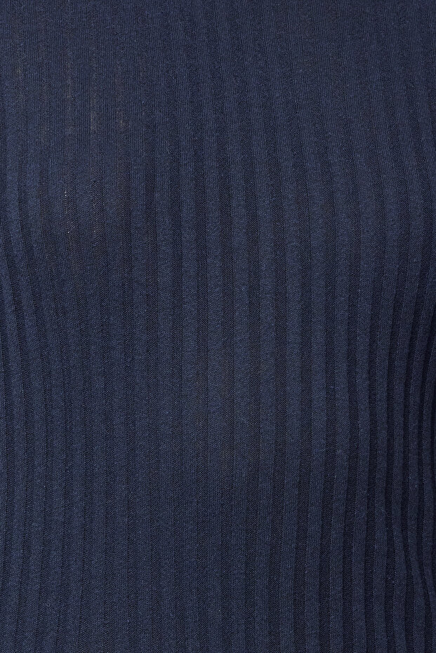 Lacivert Dik Yaka Fitilli Esnek Slim Fit Örme Bluz TWOAW20BZ0200 - 4