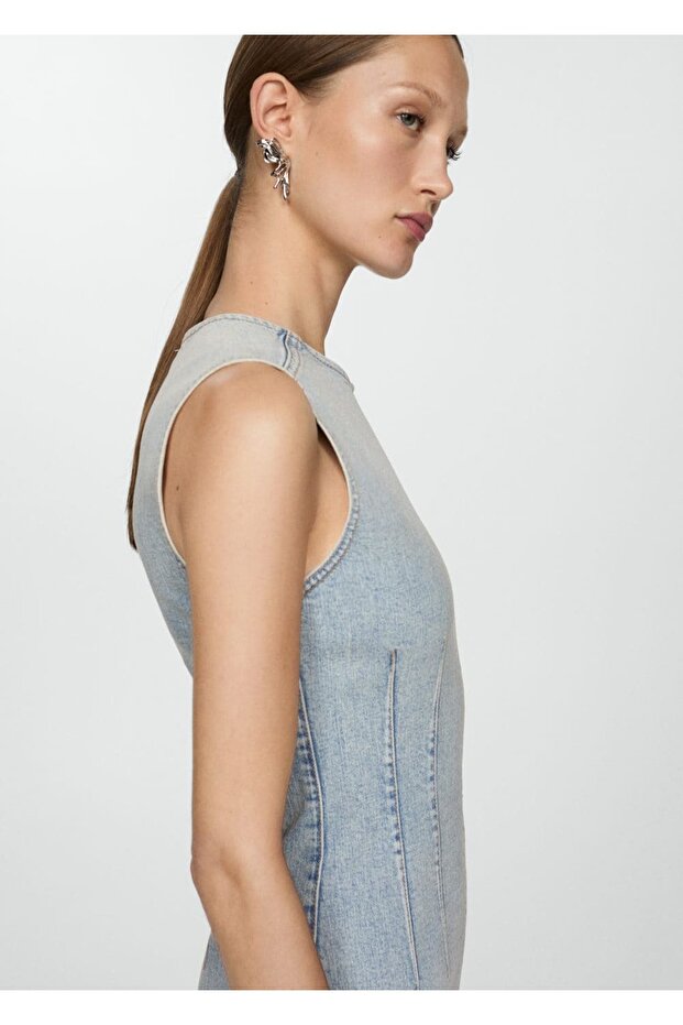 Kısa denim elbise - 5