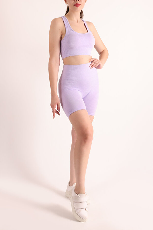 Melange Sports Shorts Bralet Leggings Set