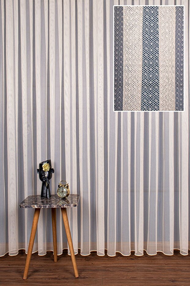 Beige Modern Pattern Skirt Leaded Tulle Curtain, 300x250cm, 1/2 Sparse Pleat, Elıon03001
