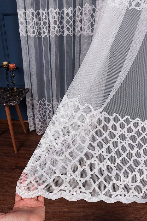 Floş Örme Dantel Tül Perde, 350x250cm, 1/3 Sık Pile, Elısıon04081 - 4