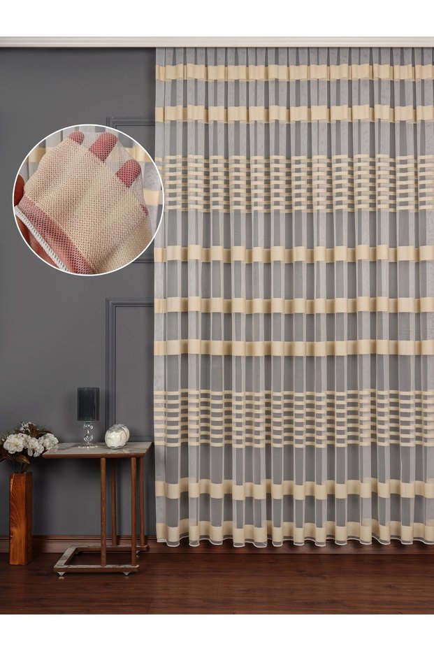Don't Want to Iron Beige Tape Tulle Curtain with Skirt Lead, Suitable for Living Room Guest Bedrooms