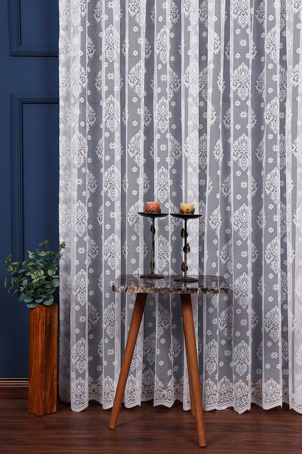 Ekru Damaks Desen Örme Tül Perde 350x250cm (1/3) Sık Pile Elısıon00981 - 2