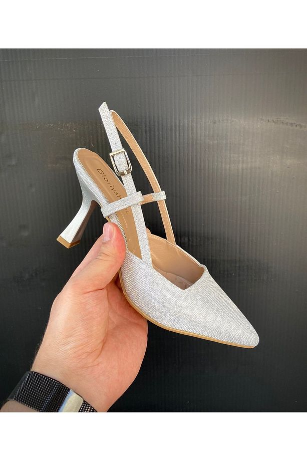 Gümüş simli 9 cm topuklu ayakkabı 01100 - 1