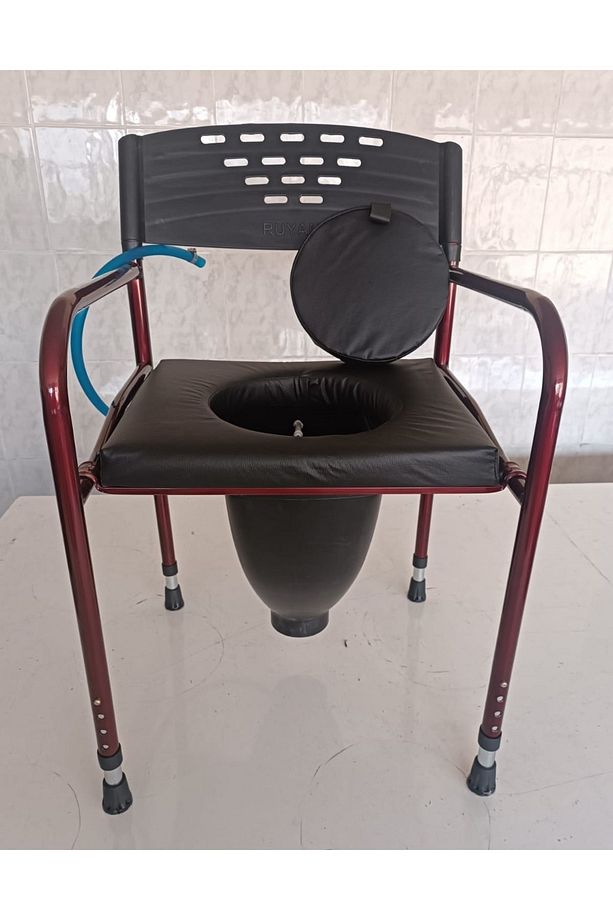 Taharet Musluklu Döşemeli Seyyar Katlanabilir Hasta Yaşlı Tuvalet Sandalyesi Klozetli Wc Li Oturak - 8