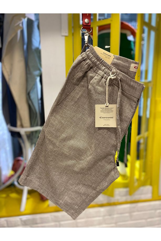 Keten Şort Belden Lastikli Casual Fit - 1