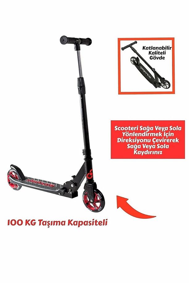 Kaliteli Kırmızı Çocuk Scooter Katlanabilir 2 Teker (8 Yaş ve Üzeri) Max 100 Kadar Taşır - 1