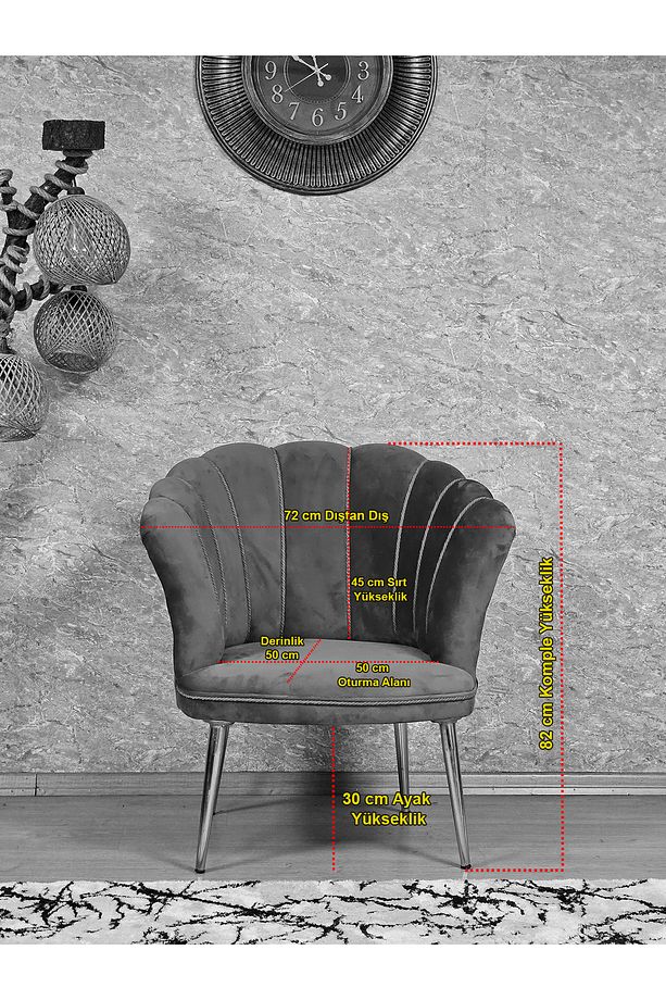 Tekli Papatya Çay Seti Koltuk Krom Sivriltme Ayak, Balkon, Salon, Ofis, Koltuk Takımı, Tekli Berjer - 5