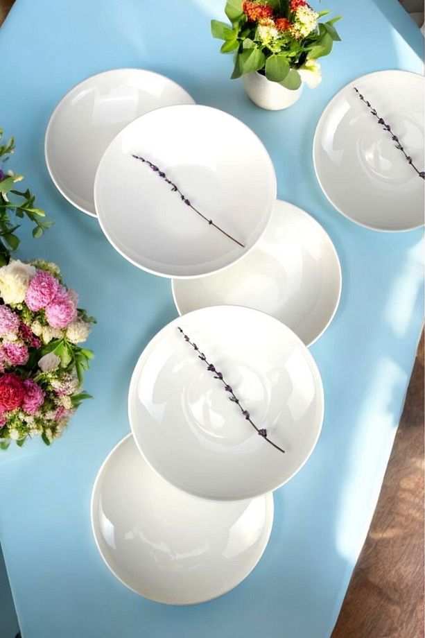 Semazen 6’lı Porselen Çukur Tabak Yemek Tabağı Seti 21 Cm Krem - TL4052471 C320.003 - 1