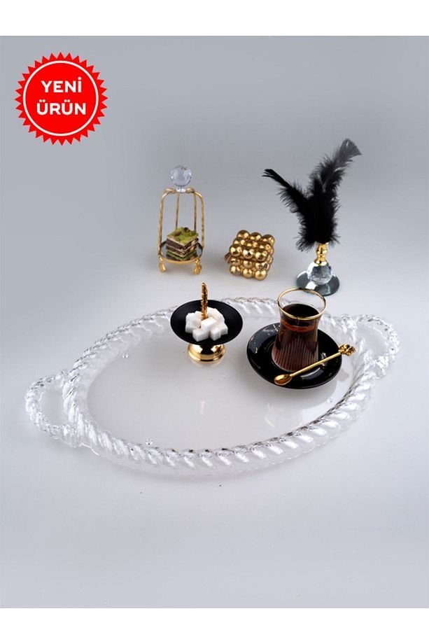 Oval Halat Tepsi Çay Tepsi,kahve Tepsi,sunum Tepsi,vintage Dekoratif Şeffaf Tepsi - 1