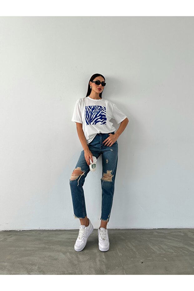 Tamnoplava Mom farmerke - Poderana i prljava noga - 4