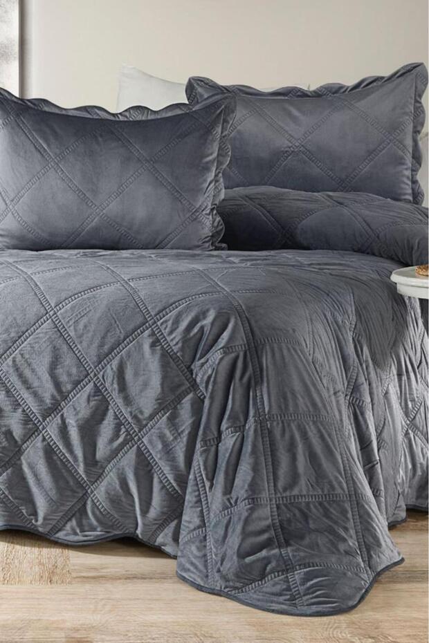 Anthracite Toyo Double Luxury Velvet Bedspread