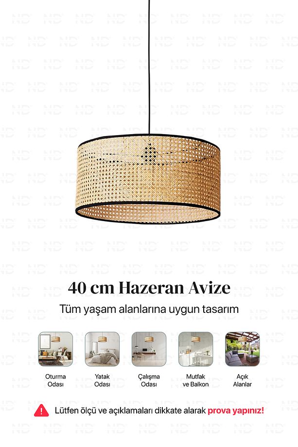 Hazeran Avize 40cm- Iskandinav, Modern, Bohem, Rattan Avize, Aydınlatma - 6