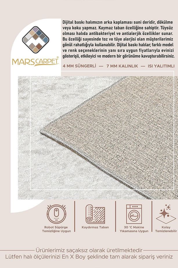 Olivia Digital Baskı Yıkanabilir Salon Halısı Mutfak Halı Çocuk Odası Halı Yolluk Saçaksız - 4