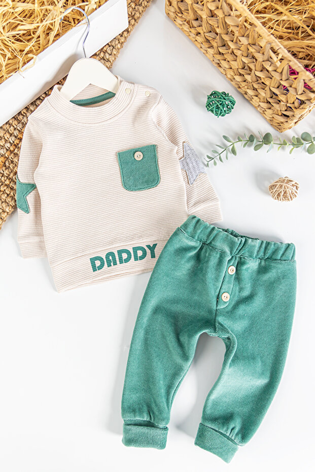 طقم طفل رضيع مخملي مطبوع من Daddy مكون من قطعتين