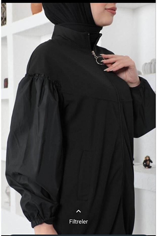 Siyah Fermuarlı Model Kap Ceket - 3
