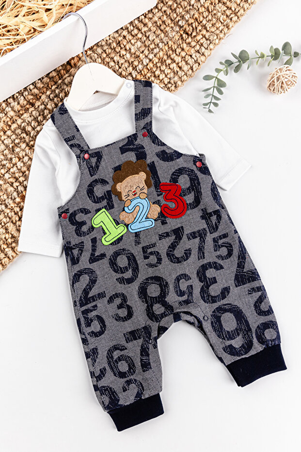 Figure Embroidered Baby Boy Jumpsuit Salopet Set