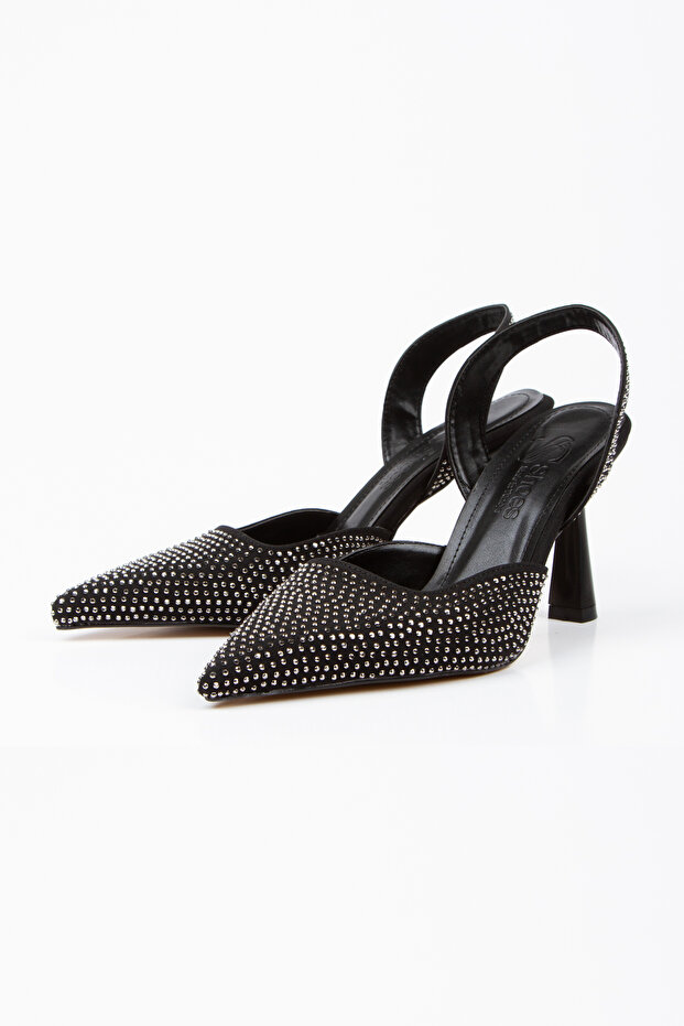 Satin Stone Pointed Toe Women's Thin Heeled Evening Dress Shoes