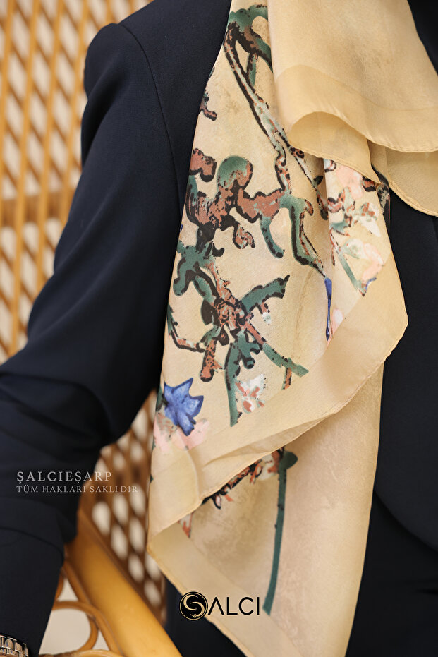 شال حريري مستورد بنمط فان جوخ - 8