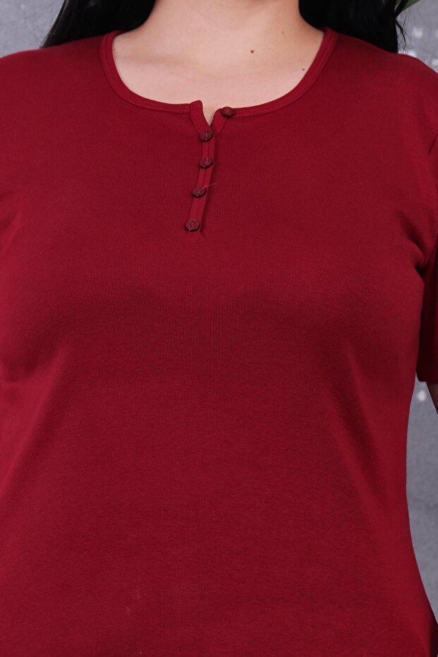 Plus Size Buttoned Front Cotton Basic Short Sleeve Blouse - 6