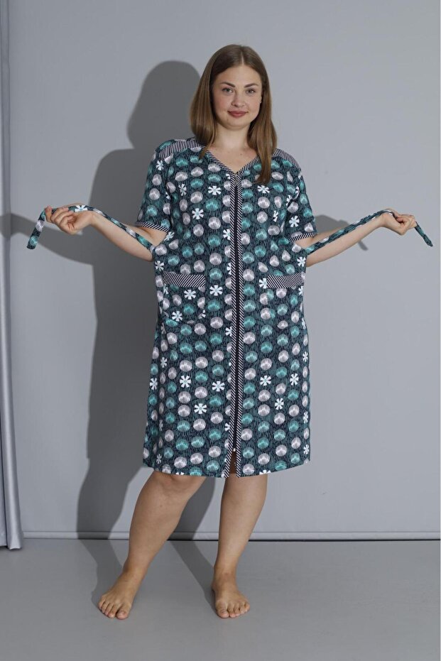 Daisy Patterned Belted Plus Size Women's Dress