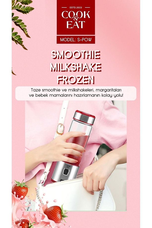 Şarjlı 450 ml 6 Bıçaklı Paslanmaz Çelik Buz Kırabilen Kişisel Blender Smoothie Blender Shakentake - 4