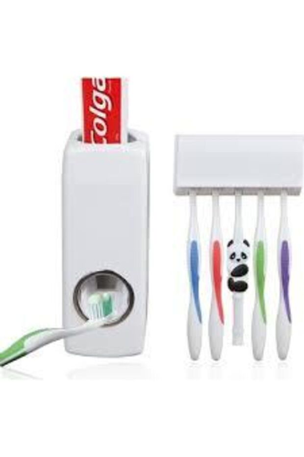 Toothpaste Squeezing Machine Brush Holder Paste Squeezer with 5 Brushes Bathroom - 4