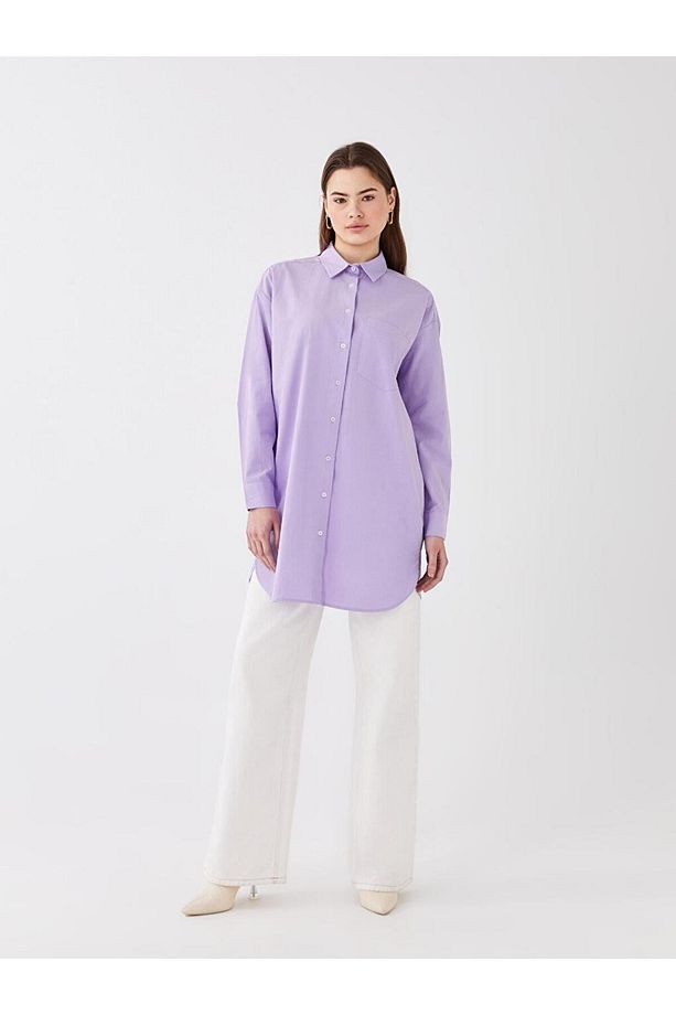 LCW Modest Düz Uzun Kollu Oversize Kadın Gömlek Tunik - 3