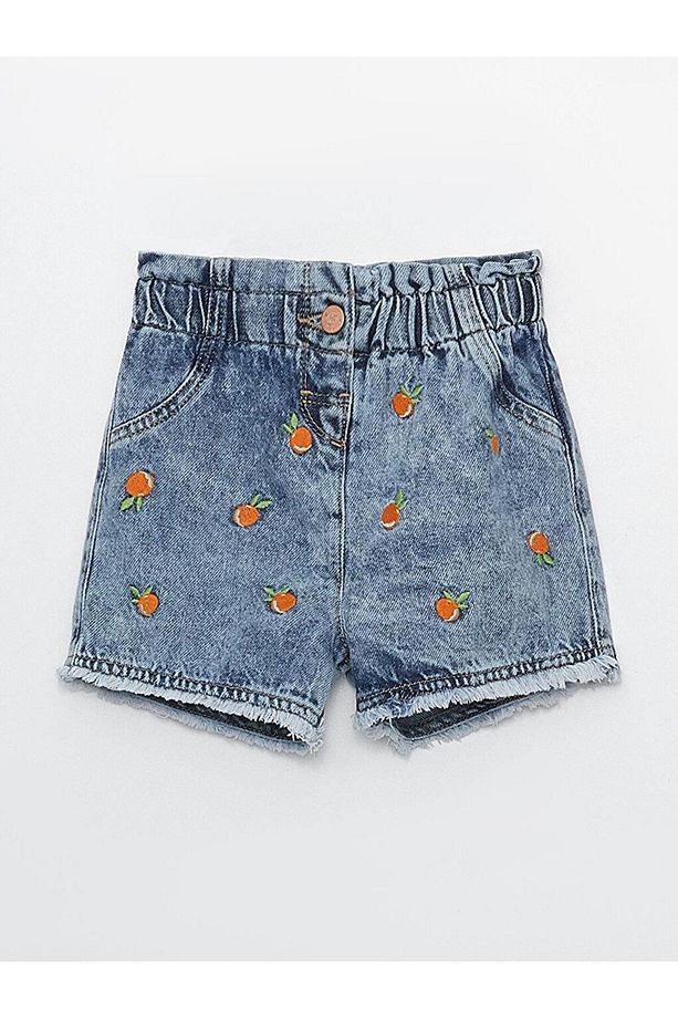 LCW baby Beli Lastikli Nakışlı Kız Bebek Jean Şort Etek - 1