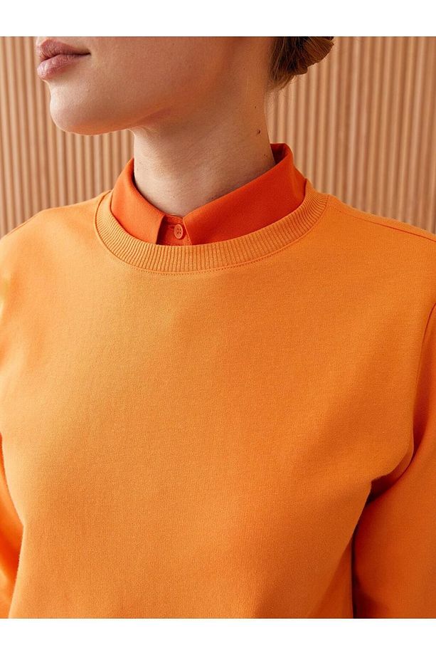 LCW Modest Bisiklet Yaka Düz Uzun Kollu Kadın Sweatshirt - 4