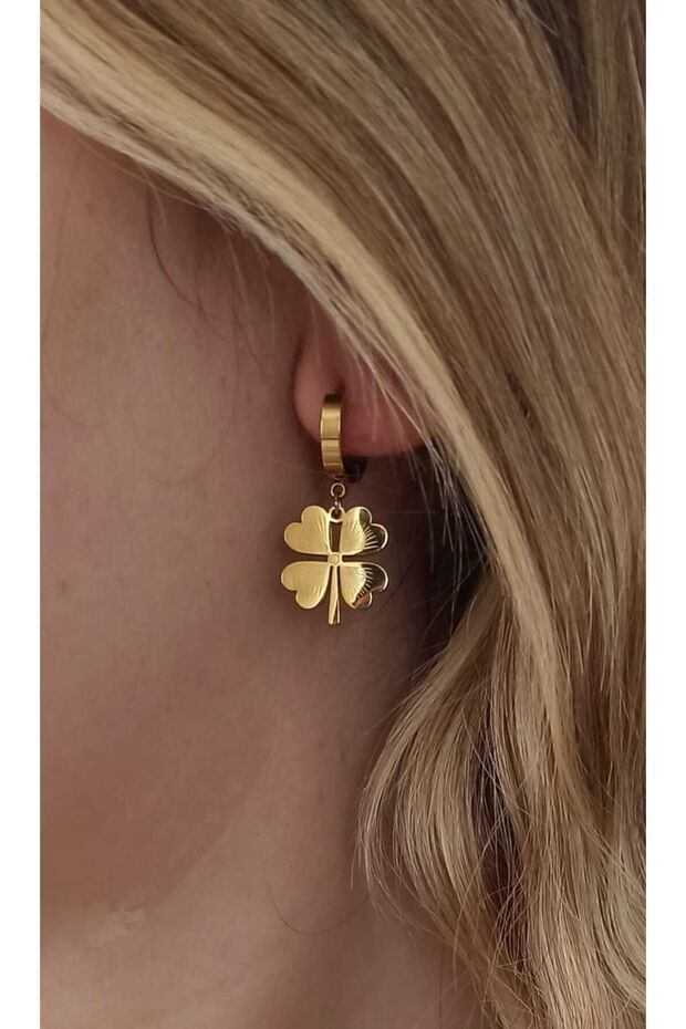 Paslanmaz Kararmaz Çelik Yonca Küpe - 2