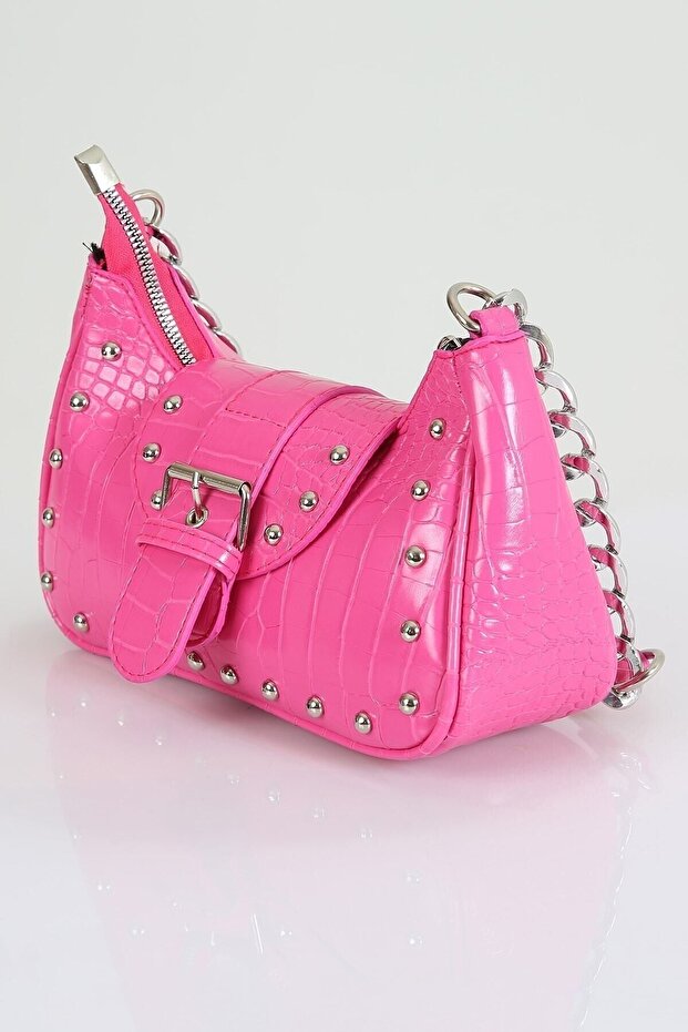 Bony Zımbalı Timsah Desenli Pembe Kol Çantası - 3