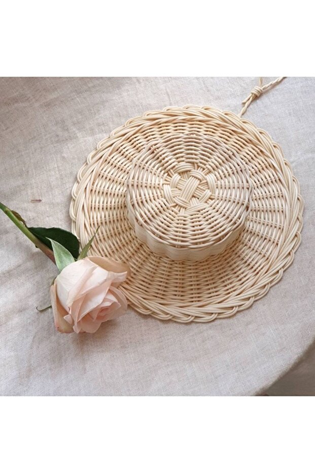 Rattan Bambu Hasir Dekor Şapka - 1
