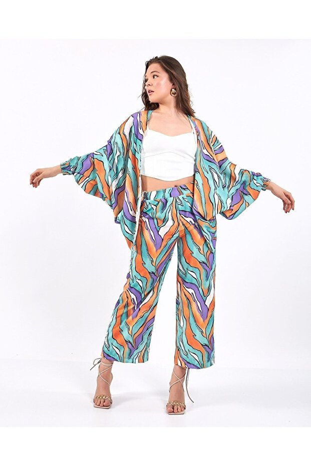 Zebra Pattern Kimono Bottom Top Set - 5