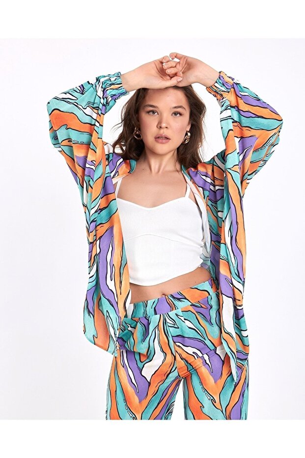 Zebra Pattern Kimono Bottom Top Set - 4