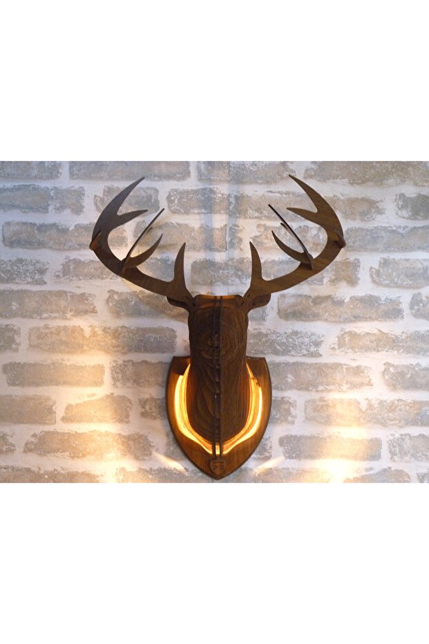 Natural Wood Laser Cut Rustic Living Room Sconce Wall Decor with Walnut Deer Head Design (Bulb Included)