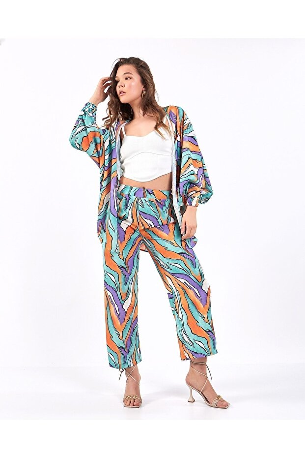 Zebra Pattern Kimono Bottom Top Set - 7