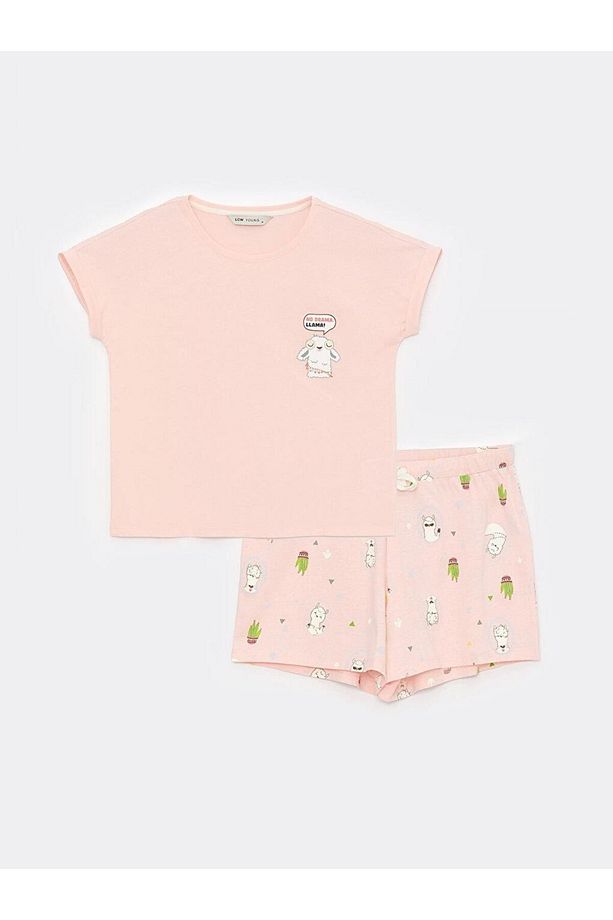 LCW Young Bisiklet Yaka Baskılı Kısa Kollu Kadın Şortlu Pijama Takımı - 6