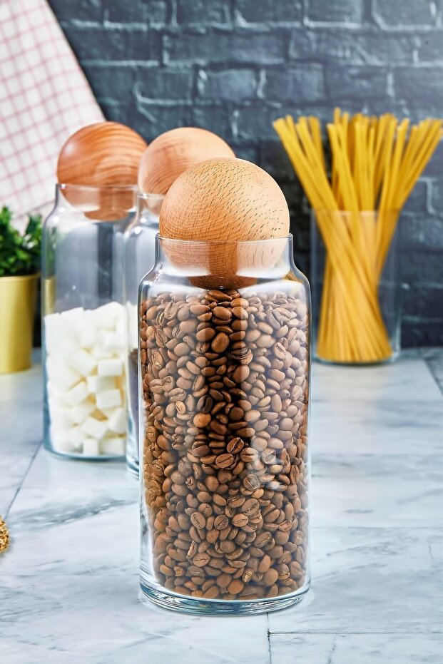 Ahşap Top Kapaklı Cam Kavanoz 1300 Ml (1 Adet) - 1