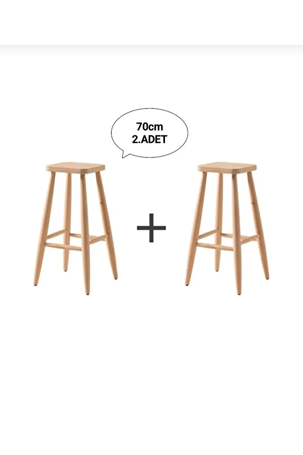 HAM AHŞAP KARE BAR TABURE SANDALYE ( 2 ADET) 70 CM - 1
