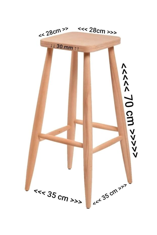 HAM AHŞAP KARE BAR TABURE SANDALYE ( 2 ADET) 70 CM - 3