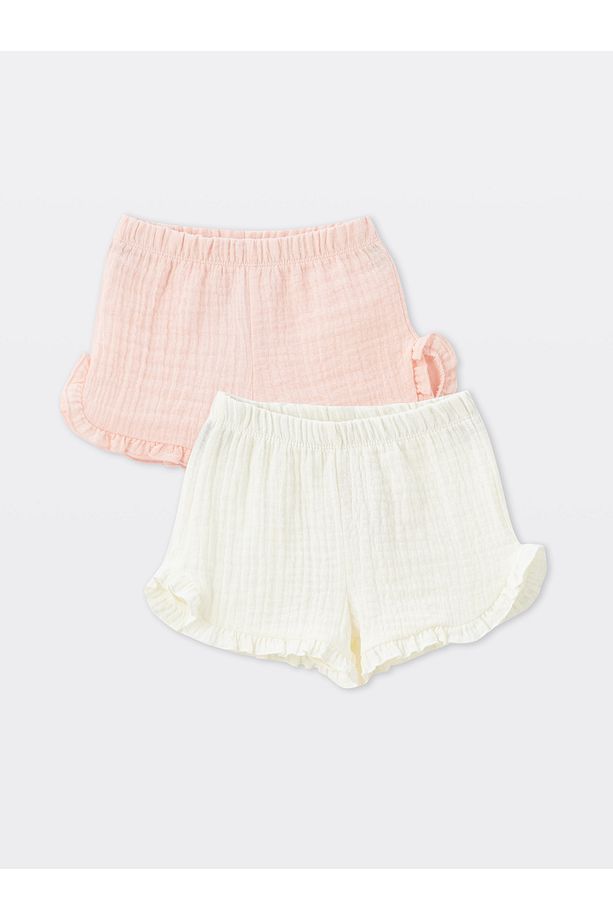 Beli Lastikli Basic Kız Bebek Şort 2'li - 1