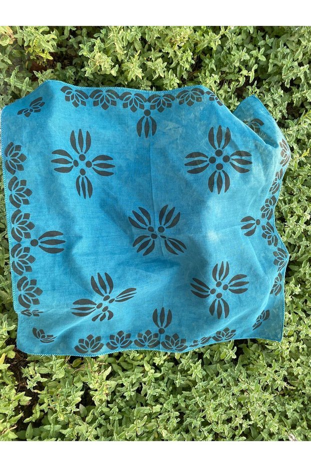 Women's Blue Patterned Cotton Handmade Hair Bandana