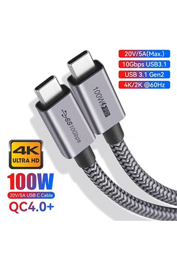 Ally Usb Type-c Pd3.1 Gen2 100w(20v-5a) Hızlı Veri Şarj Kablosu Qc4.0 3.0 1metre Gri - 1