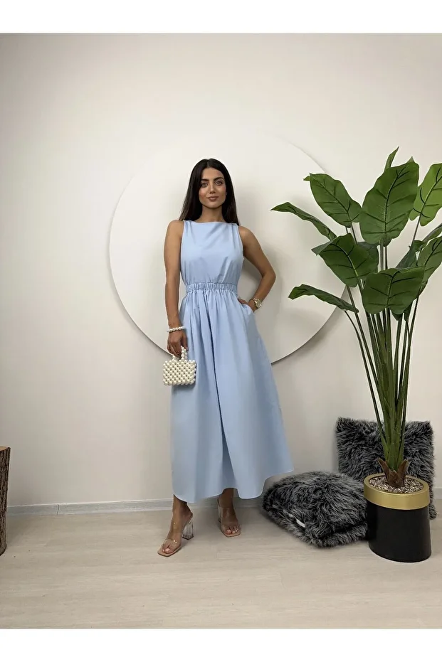 Beli Lastikli Midi Elbise - 2