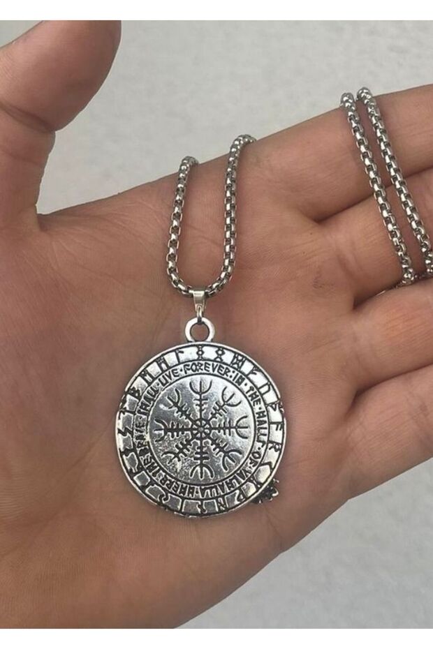 Viking Kurt Ve Pusula Çift Taraflı Tılsım Mitoloji Kolye - 2