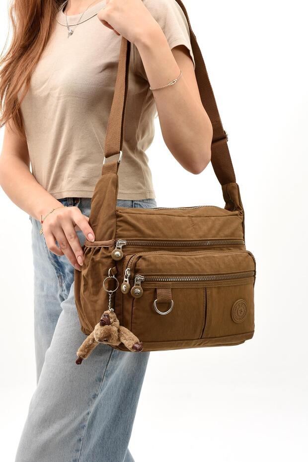 Cross Strap Ultra Light Multi-Pocket Shoulder Bag Brown (Model: 571-6D)