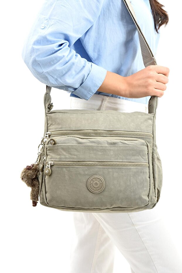 Ultra Lightweight Pocketed Shoulder Bag with Crisscross Straps , Mink Taupe color (Model: 571-6A)